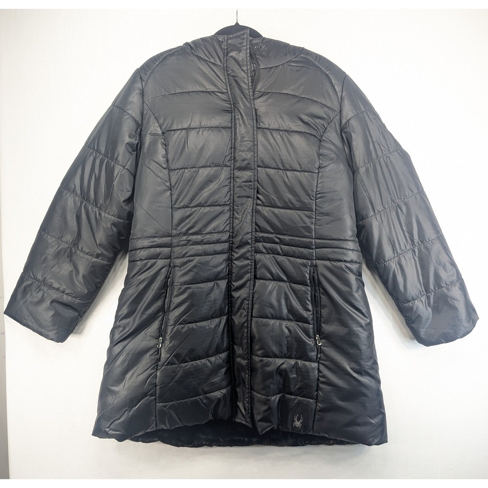 Spyder Womens XL Black Quilted Puffer Jacket Faux Fur Lined Hooded SPFG M065-001
